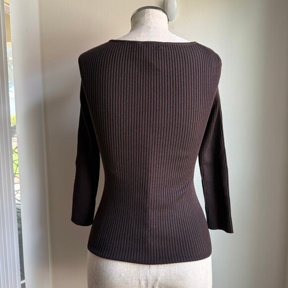 Votre Nom Brown Silk Blend Knit Top w/ Removable Brooch Size S - Picture 3 of 8